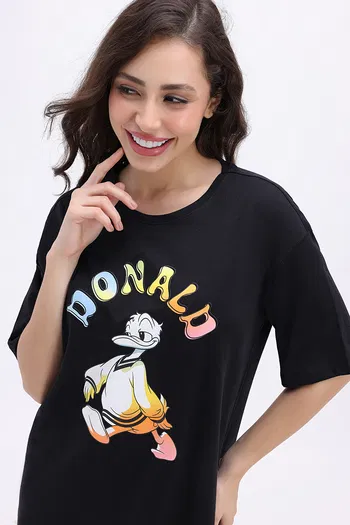 Buy Zivame Mickey and Friends Knit Cotton Loungewear Dress - Black Beauty